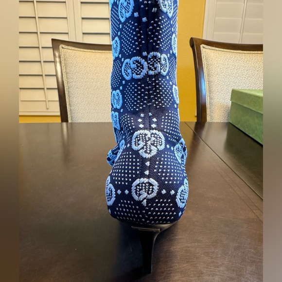 New Gucci GG Supreme Logo Knit Blue Knee High Boots Size 37.5 / US 7.5 - Picture 13 of 16